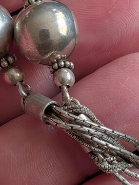 Vintage Sterling Silver Multi-Chain Bead Tassel Earrings - Silver